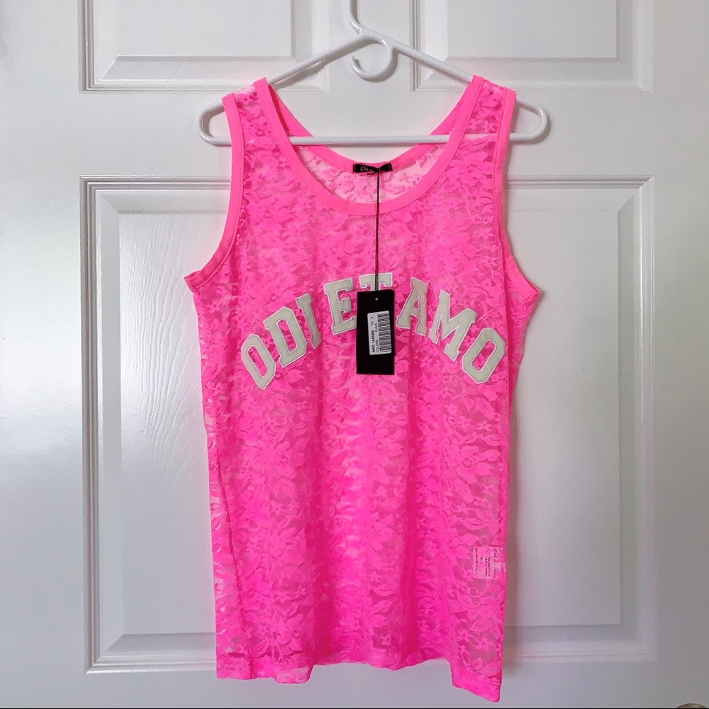 Farfetch Brand New Pink Lace Longline Tank